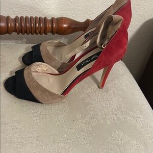 White House Black Market Tri-Color Suede Open-Toe Stiletto Heels